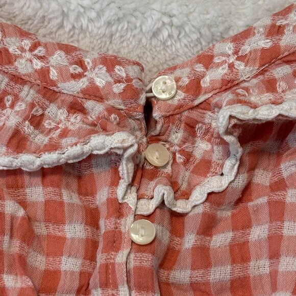 Crop Ruffle Blouse - Peach and White Gingham - Picture 3 of 10